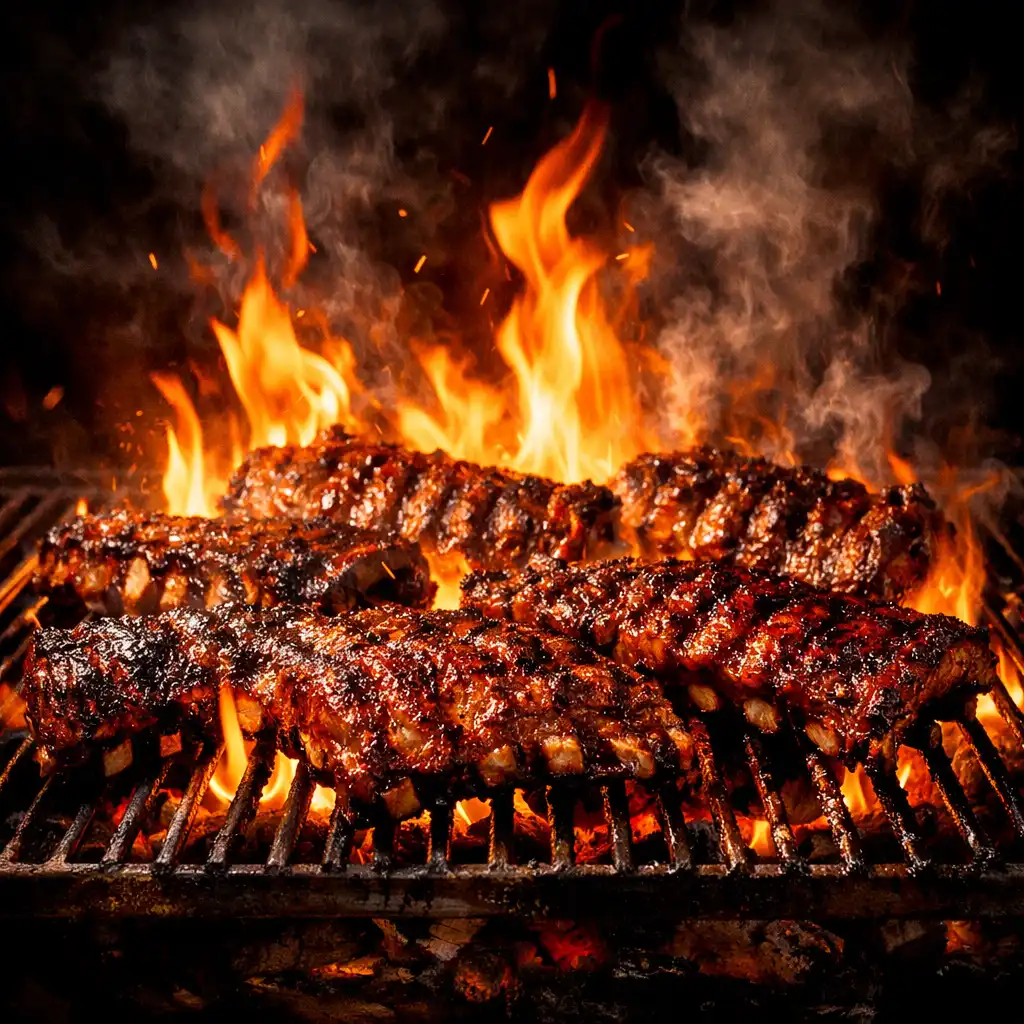 Nyílt lángon grillezett húsok a grillrácson